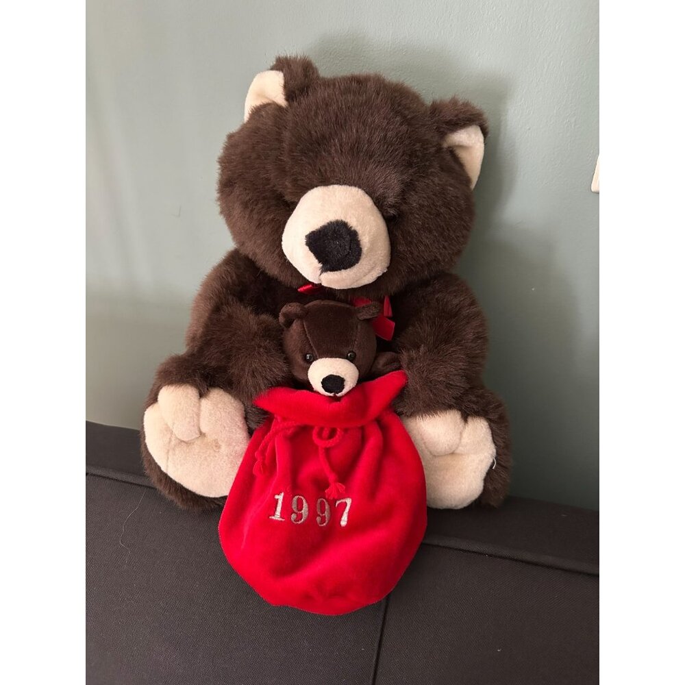 Vintage Chosun International stuffed bear with baby bear and pouch 1997